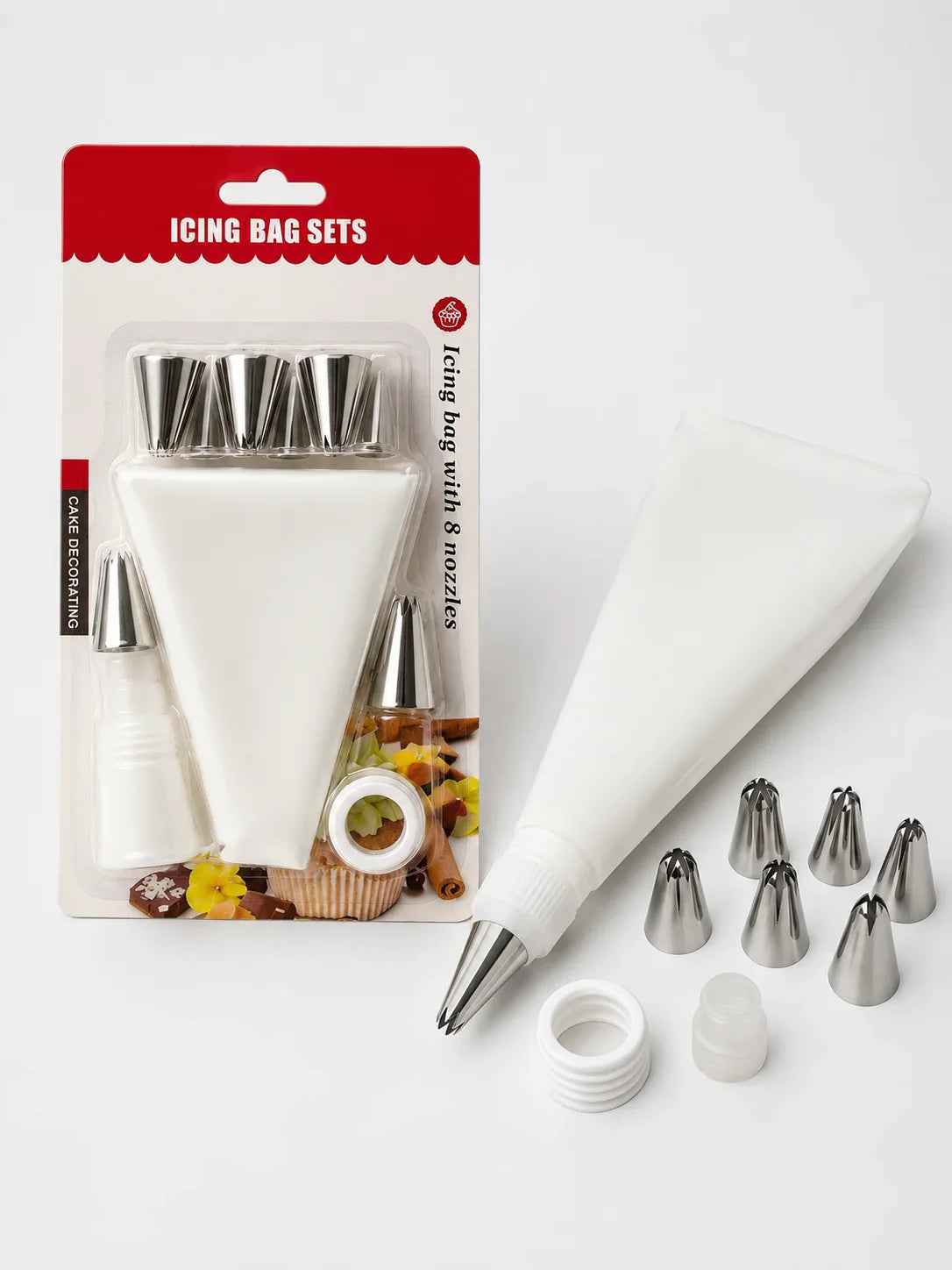 8-Piece Reusable Icing Bag & Nozzle Set