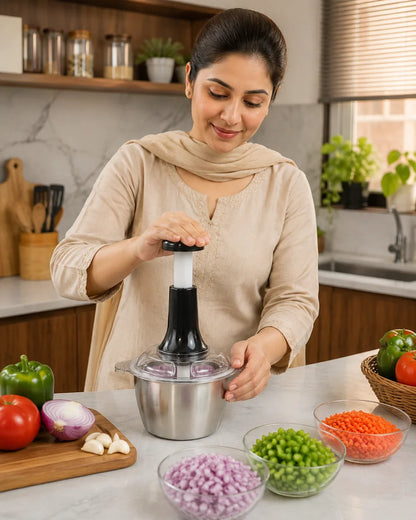 Stainless Steel Push Chopper Bowl – 2L Manual Food Chopper