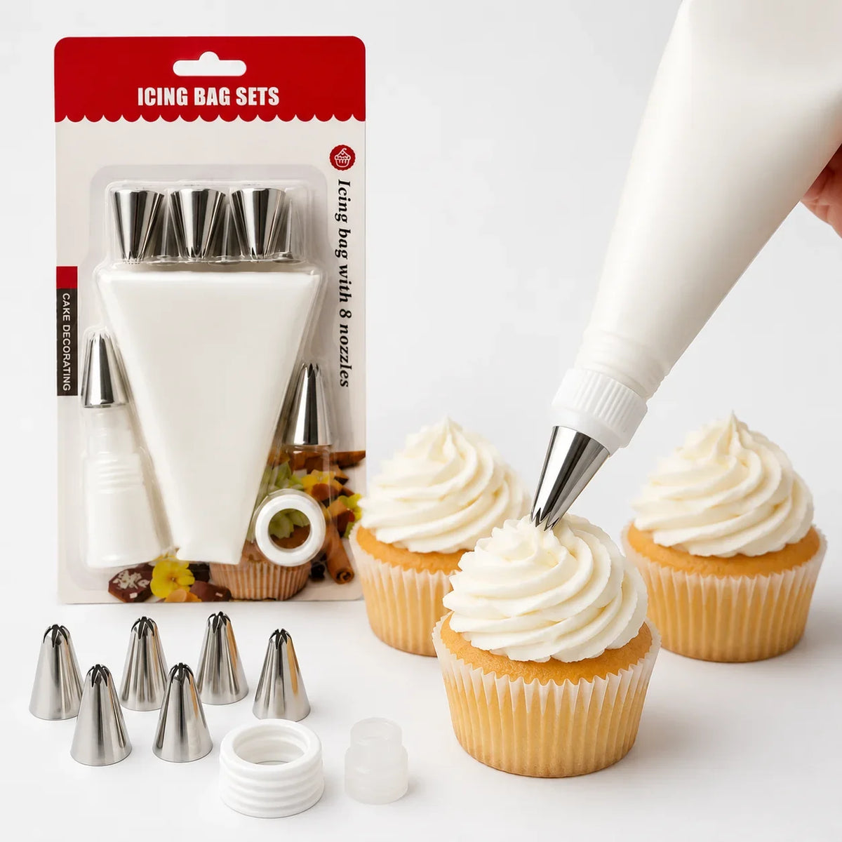 8-Piece Reusable Icing Bag & Nozzle Set