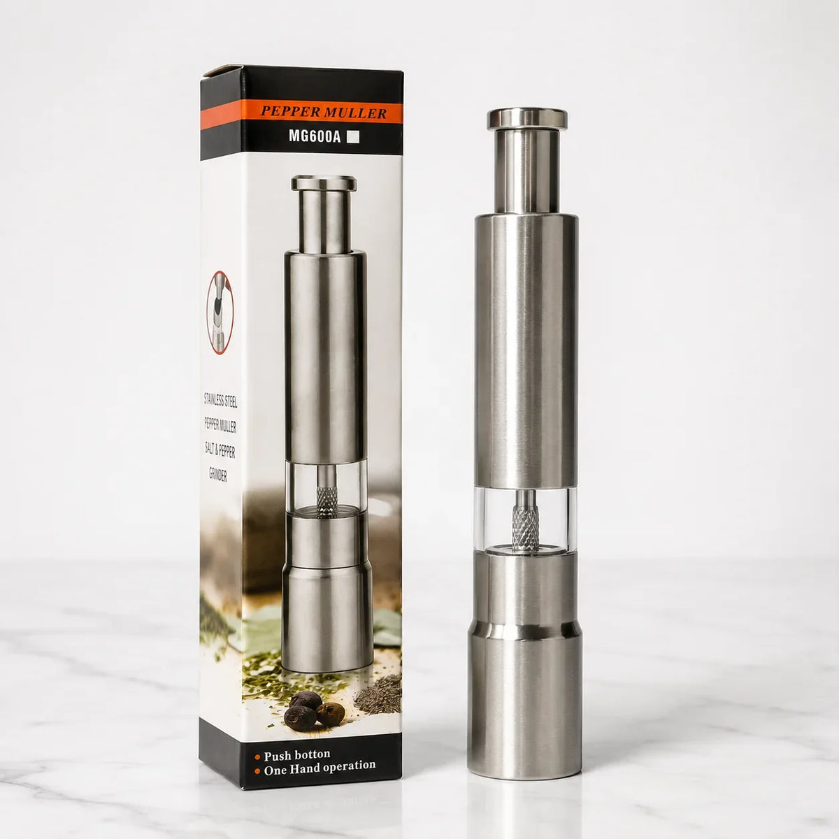 Premium Stainless Steel Push Button Salt &amp; Pepper Grinder