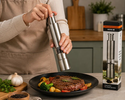 Premium Stainless Steel Push Button Salt &amp; Pepper Grinder