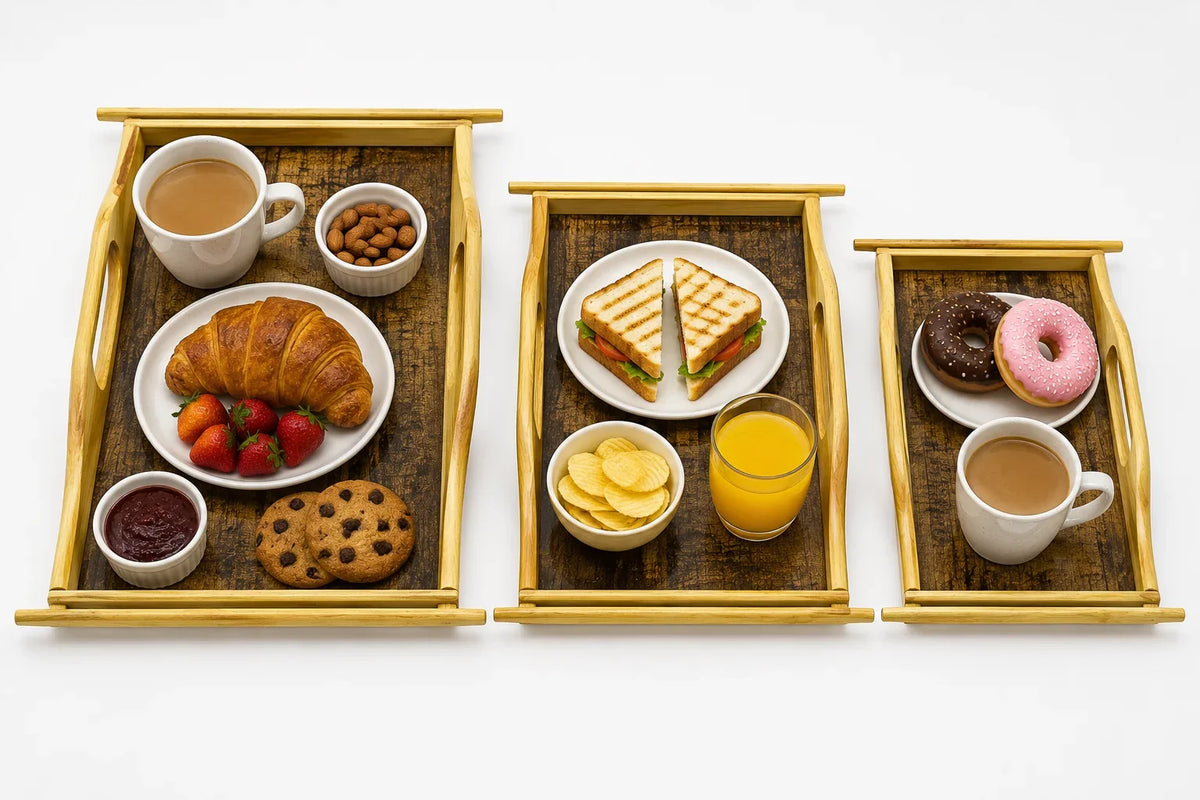 Premium Set of 3 Wooden Serving Trays