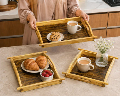 Premium Set of 3 Wooden Serving Trays