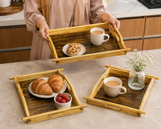 Premium Set of 3 Wooden Serving Trays