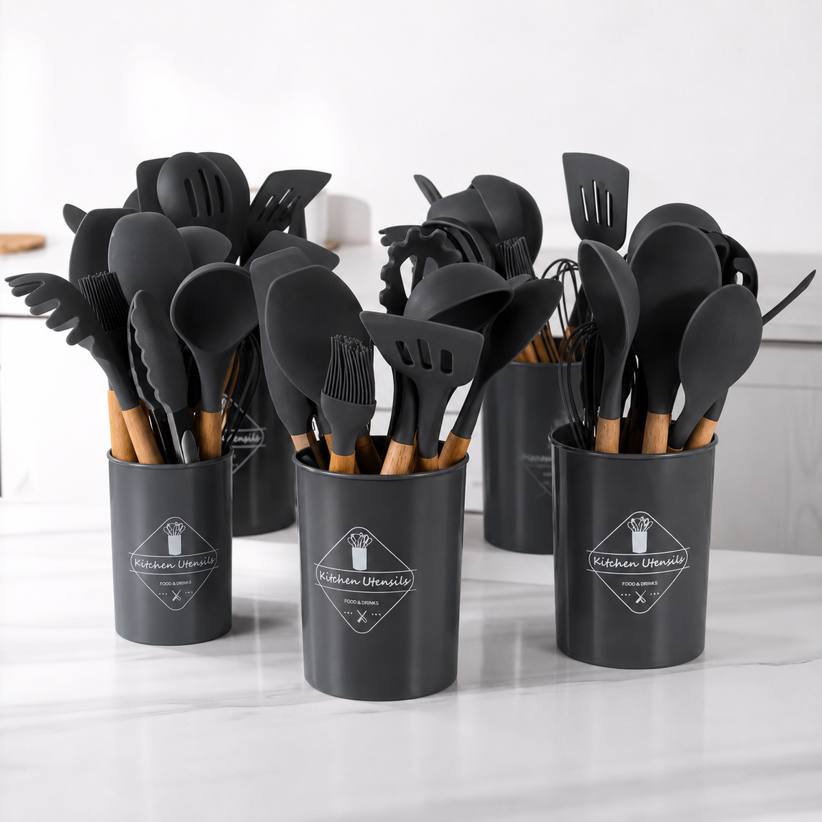 Premium Silicone Kitchen Utensil Set (12-Piece) with Wooden Handles