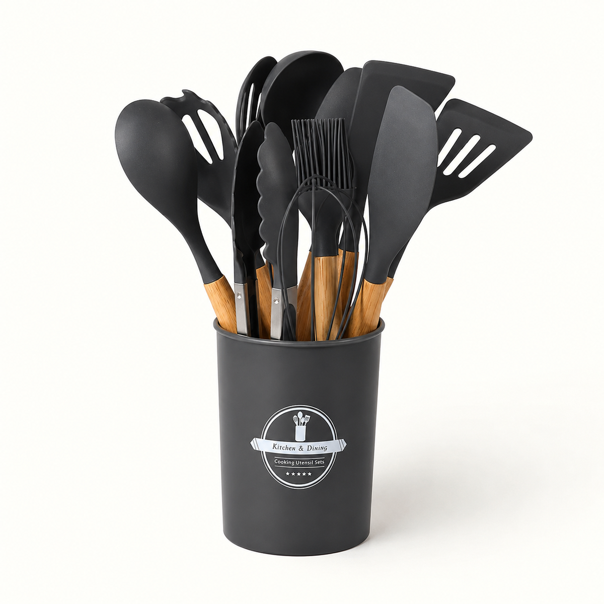 Premium Silicone Kitchen Utensil Set (12-Piece) with Wooden Handles
