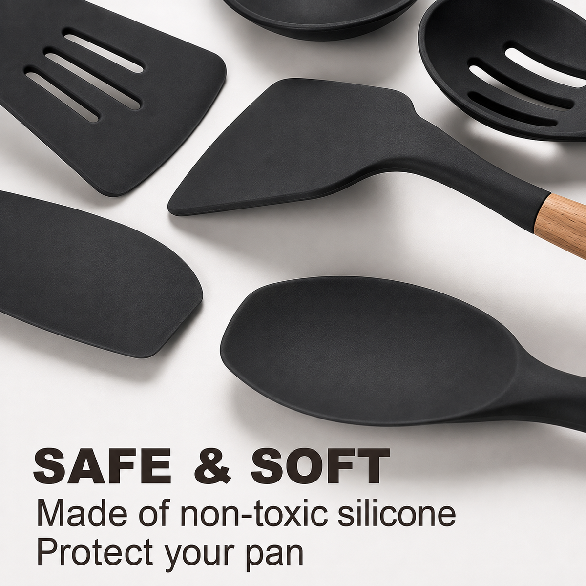 Premium Silicone Kitchen Utensil Set (12-Piece) with Wooden Handles